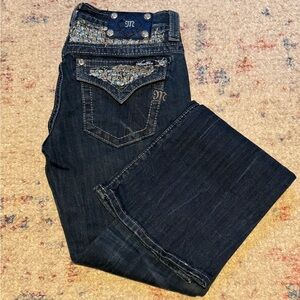 Miss Me Dark Blue Boot Cut Jeans with Embellished Pockets